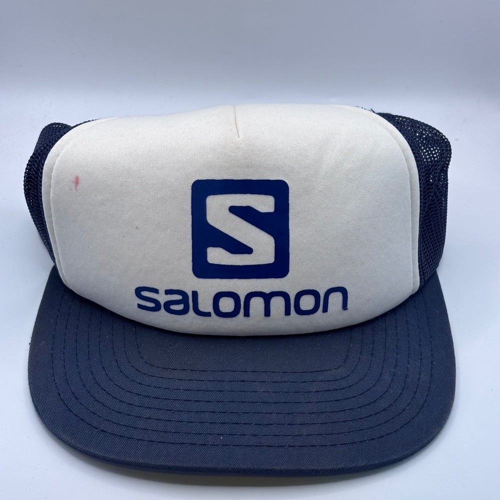 Salomon Trucker Hat Mens OSFA Navy Blue White Logo Snapback Mesh Gorpcore Hiking